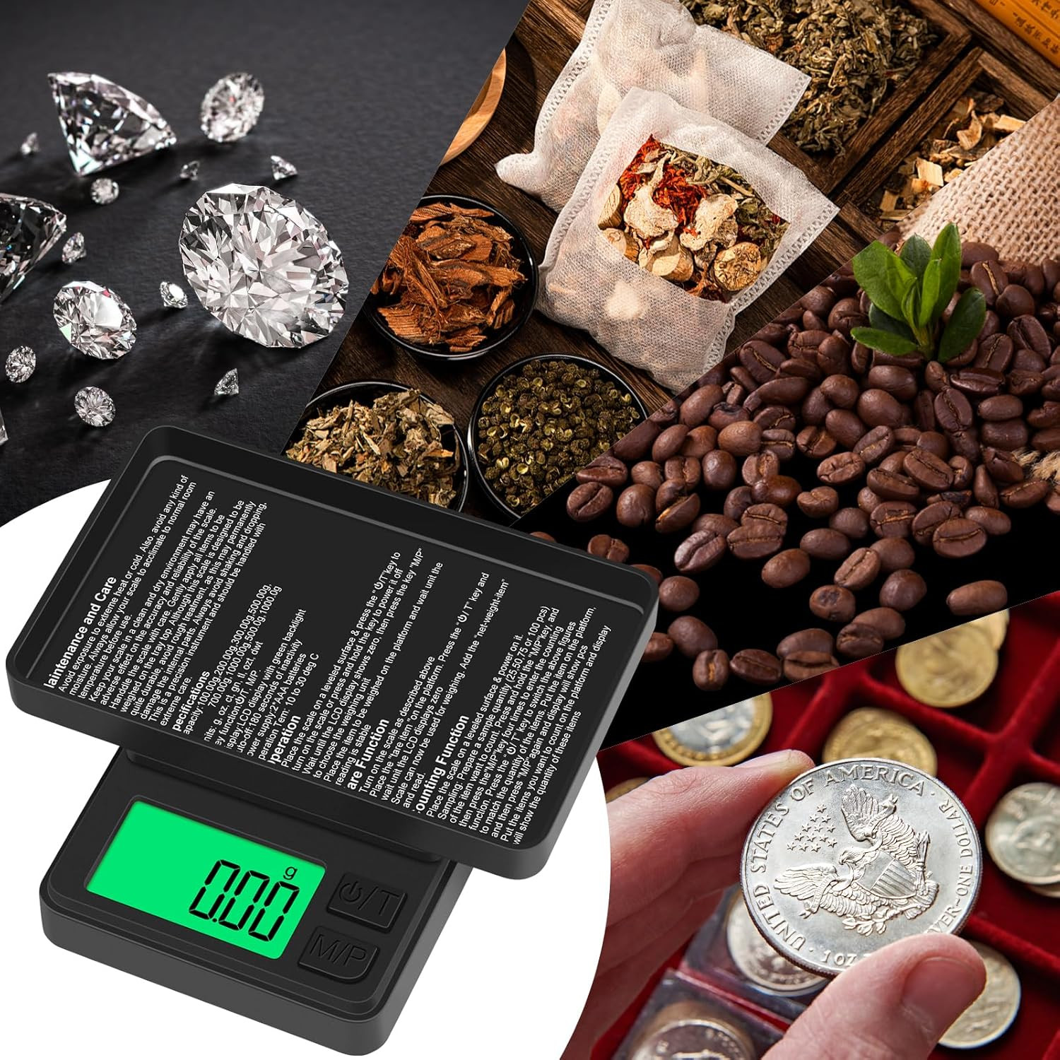 Digital Pocket Scale 1000g x 0.01g, Portable Jewelry & Food Gram Scale, LCD