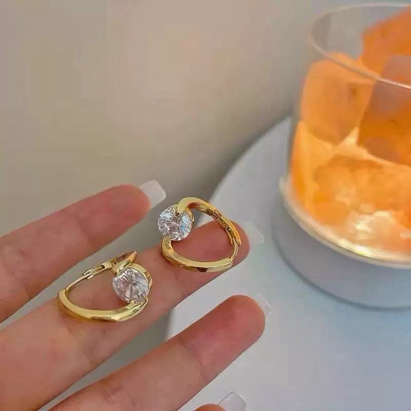 18K Gold Plated CZ Huggie Hoop Earrings Dainty Geometric Drop Hoop Earrings A40