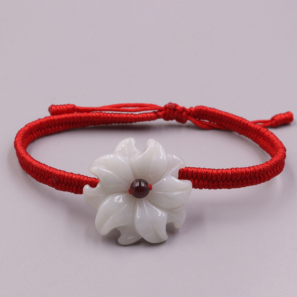 Natural Jade Women’s Bracelet 22.5mm Big Flower Adjustable Bracelet 15-16cm