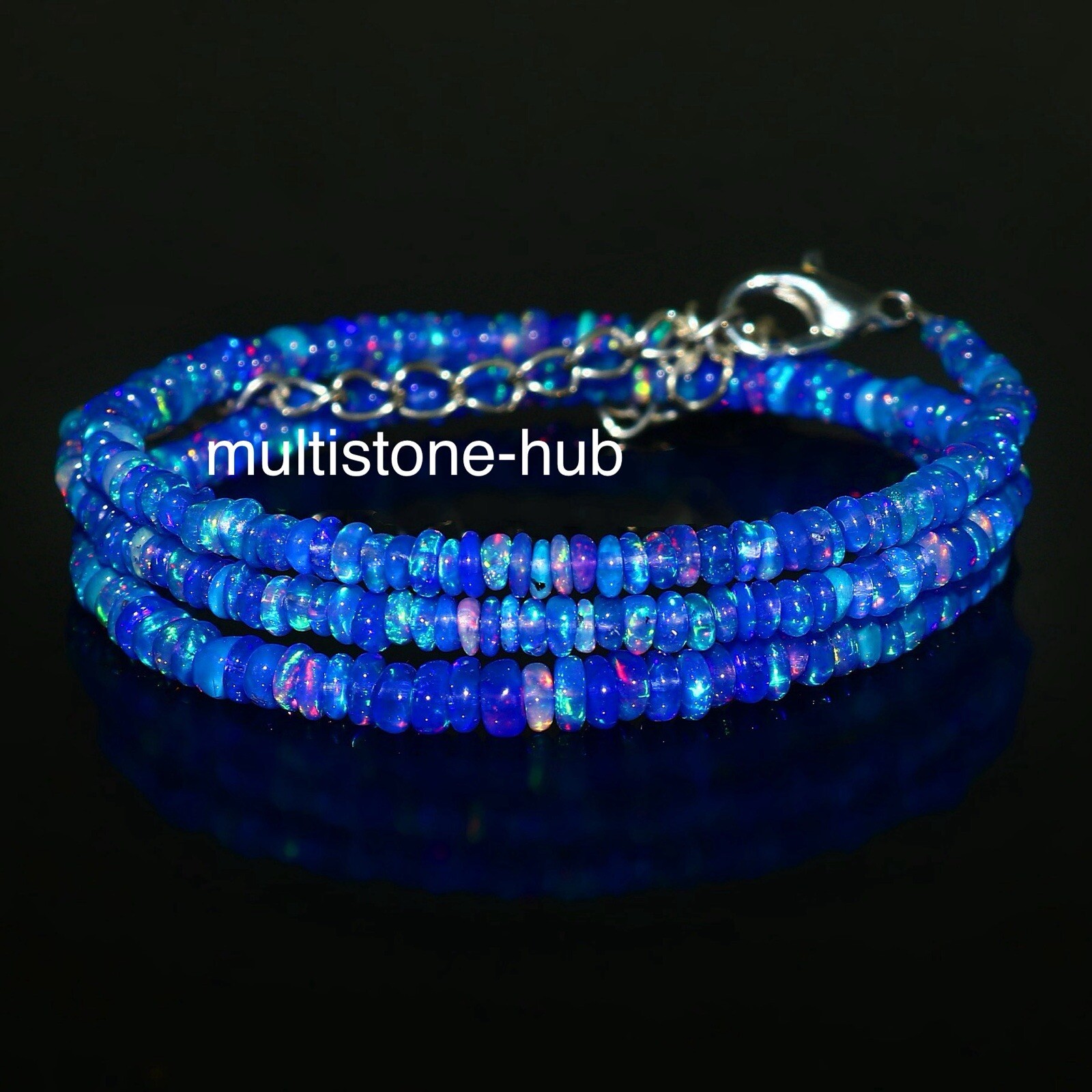 Natural Ethiopian Welo Fire Blue Opal Rondelle Beaded Gemstone Necklace 16 Inch