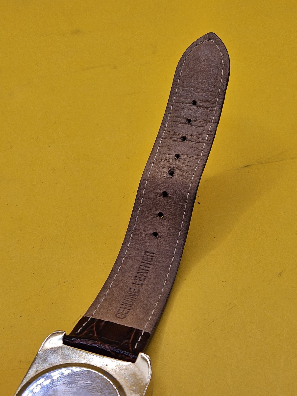 Stauer Moon Phase Quartz Day Date Watch Brown Leather Strap Gold Tone Non Work