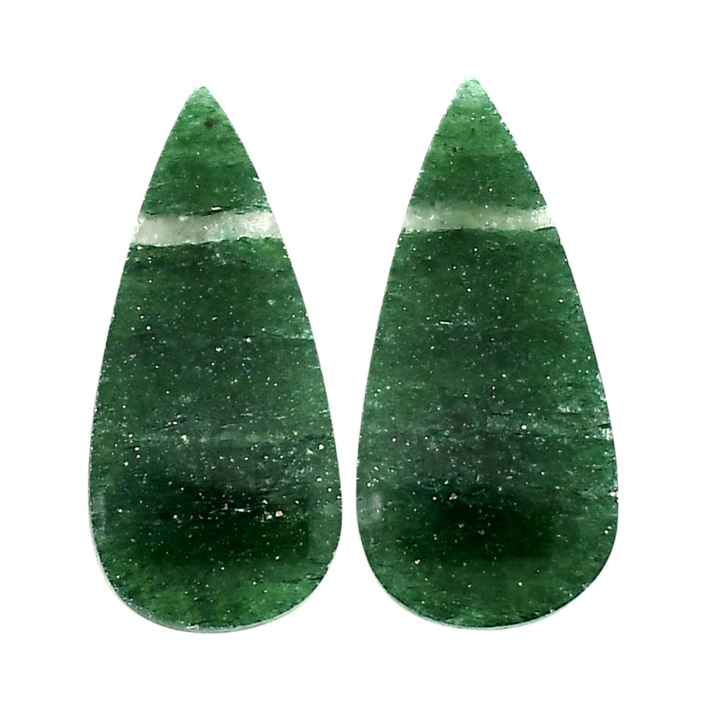 Natural Green Aventurine Pair 13.25×28.7×4 mm Pear Polished Gemstone LS76-04780