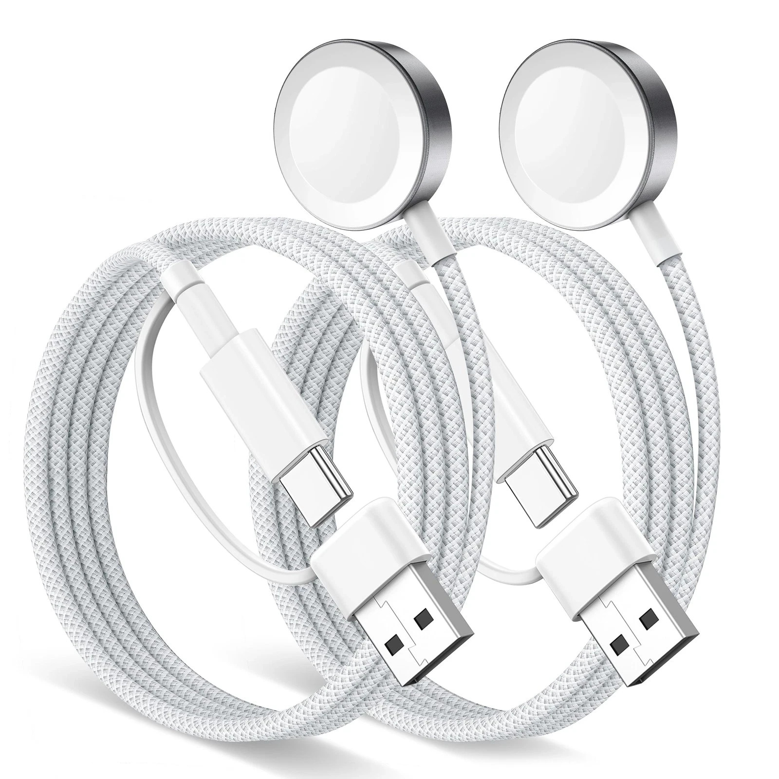 2 Pack Apple Watch Charger Cable USB A/C Magnetic Fast Charging Cord 4FT White