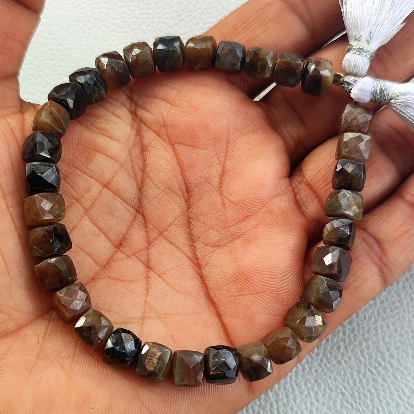 Madagascar Brown Copper Sapphire 6.5mm Faceted Cube Shape Beads 8 Inch Strand