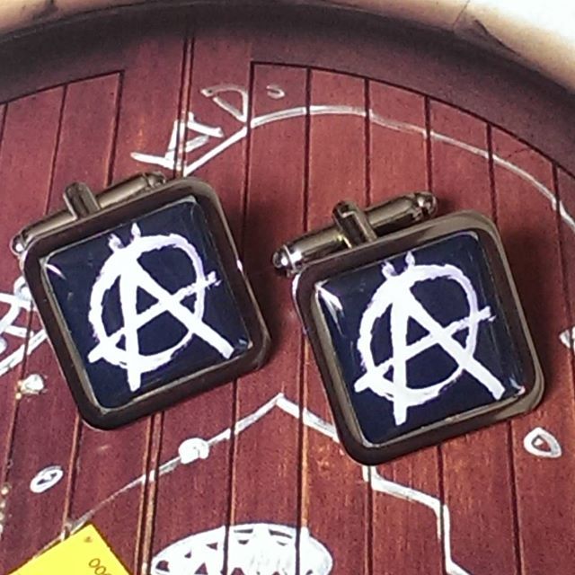 Unique! ANARCHY CUFFLINKS chrome ANARCHIST revolution PUNK designer FREEDOM cool