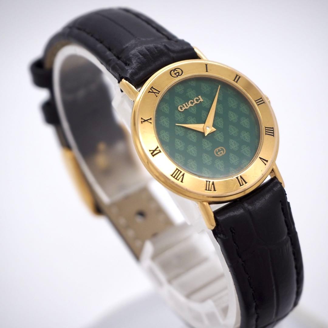 Gucci 3000L Ladies Watch Green Interlocking Quartz Japan 0713391