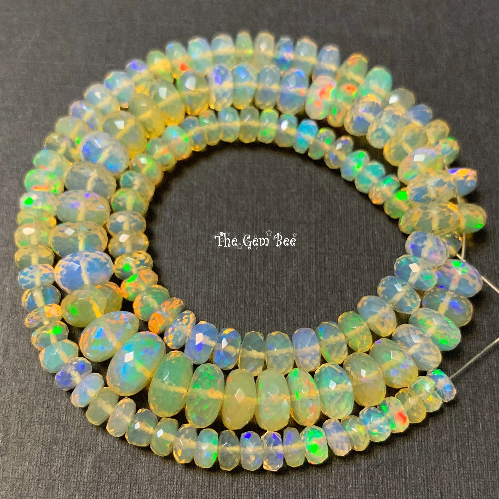 4.5mm-8mm Fine Ethiopian Crystal Yellow Opal Faceted Large Rondelle Beads 17″