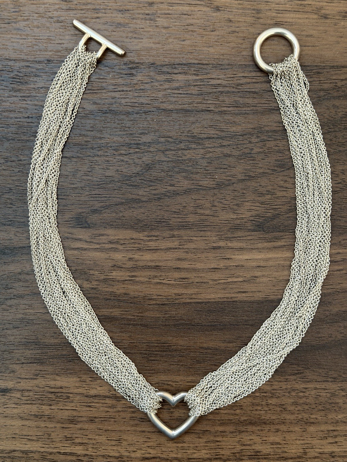 Vintage Y2K Tiffany & Co. 925 Sterling Silver Heart Multi-Strand Toggle Necklace