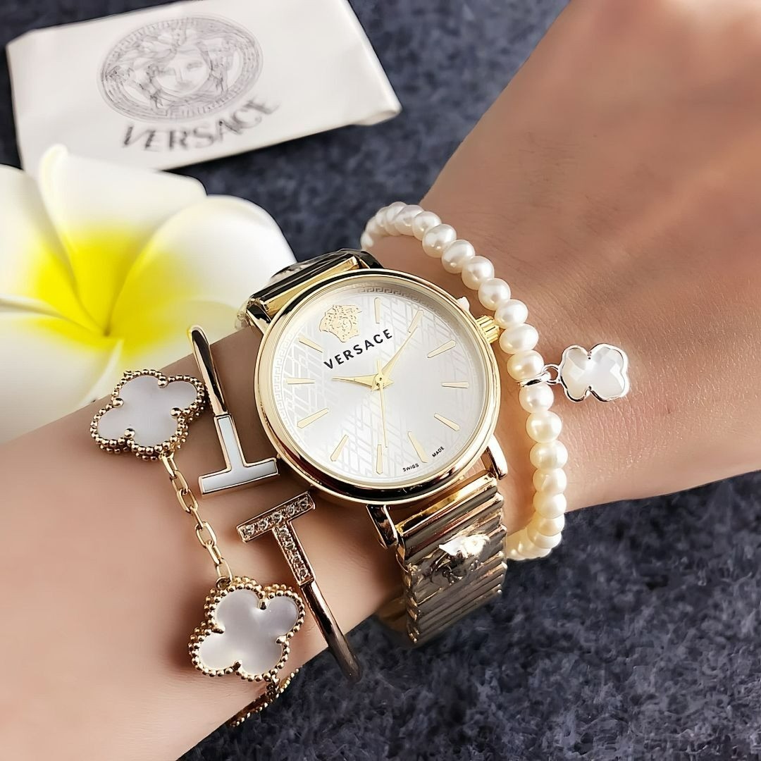 Timeless Versace 32mm Quartz Watch with Alloy Wristband and Box