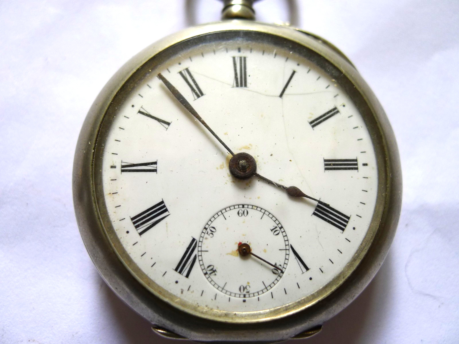 Armida C1900 Nickel White Dialed 48mm Pin Set Pocket Watch. Working. GC