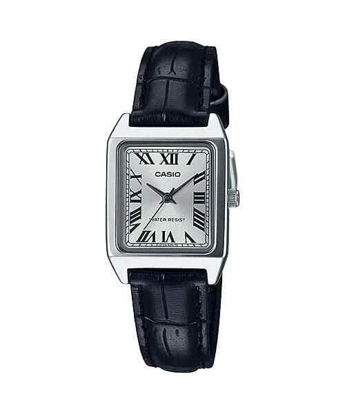 Casio LTP-V007L-7B1 Women’s Rectangular Dress Watch Black Leather Silver Dial
