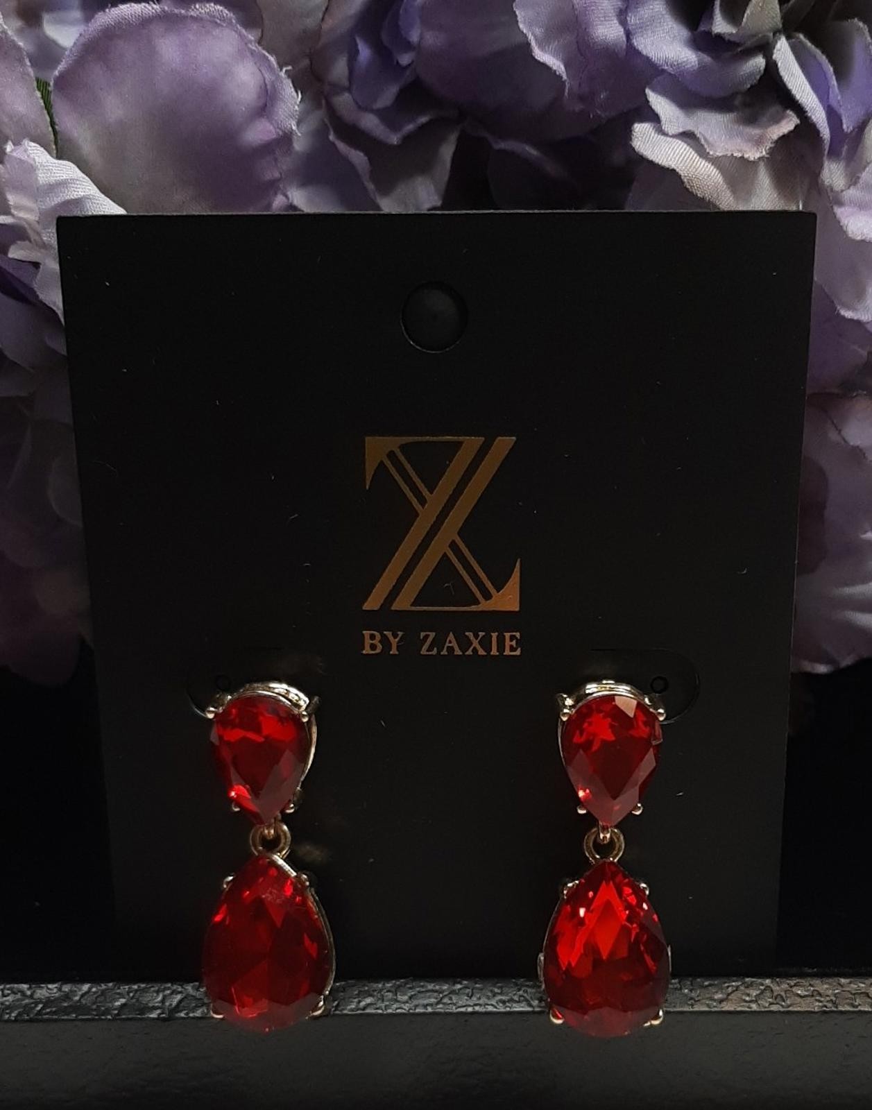 NEW Z by Zaxie Goldtone Drop Dangle Statement Earrings Red Stones