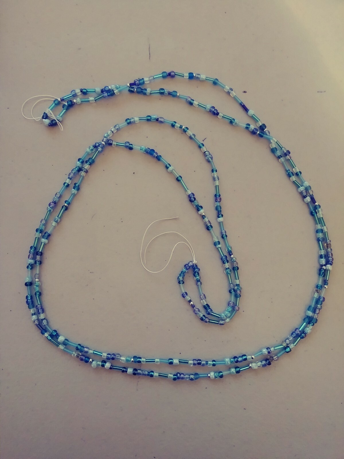 Double Seed Bead Tie-On Waist Chain – Shades of Blue & Silver