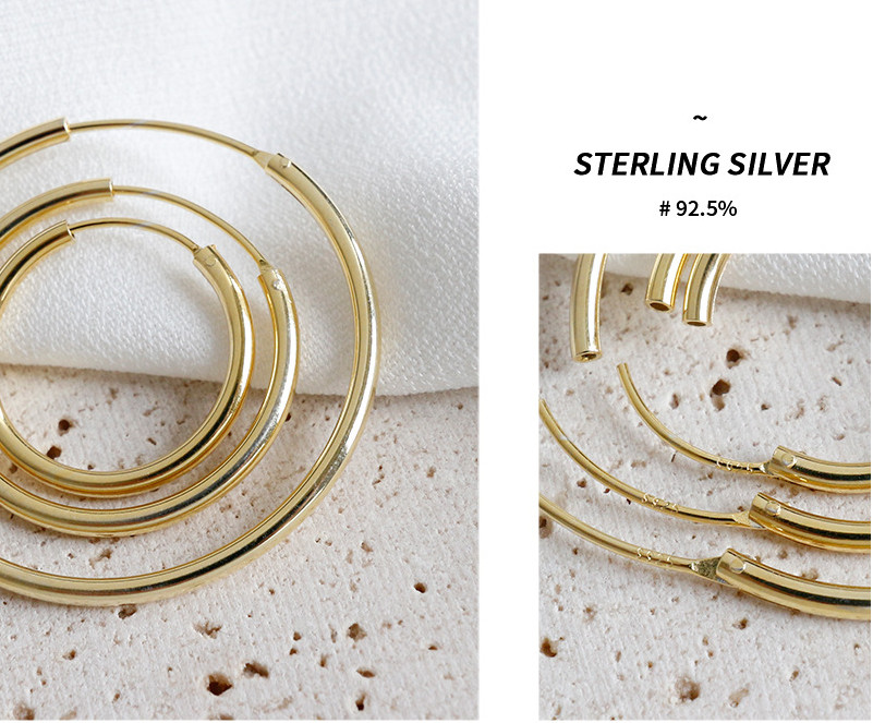 925 Sterling Silver 18K Gold 1.2mm Endless Hoop Earrings Ear Set Round PE16