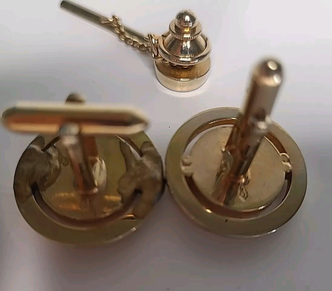 AntiqueVintage Rare Swank Micro Mosaic Pietra DuraSpider Web CufflinkTietack Pin