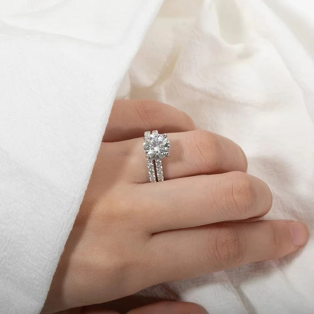 5Ct Dazzling Moissanite D/VVS1 Wedding Bridal Ring set 925 Silver Size 4-10 WG