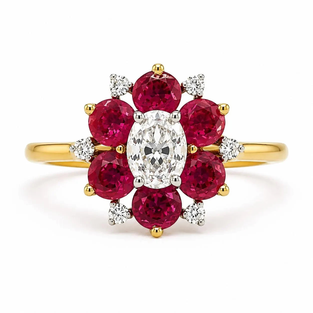 Natural Mined Diamond and Pink Sapphire Floral Halo Bridal Cocktail Ring – 14KT