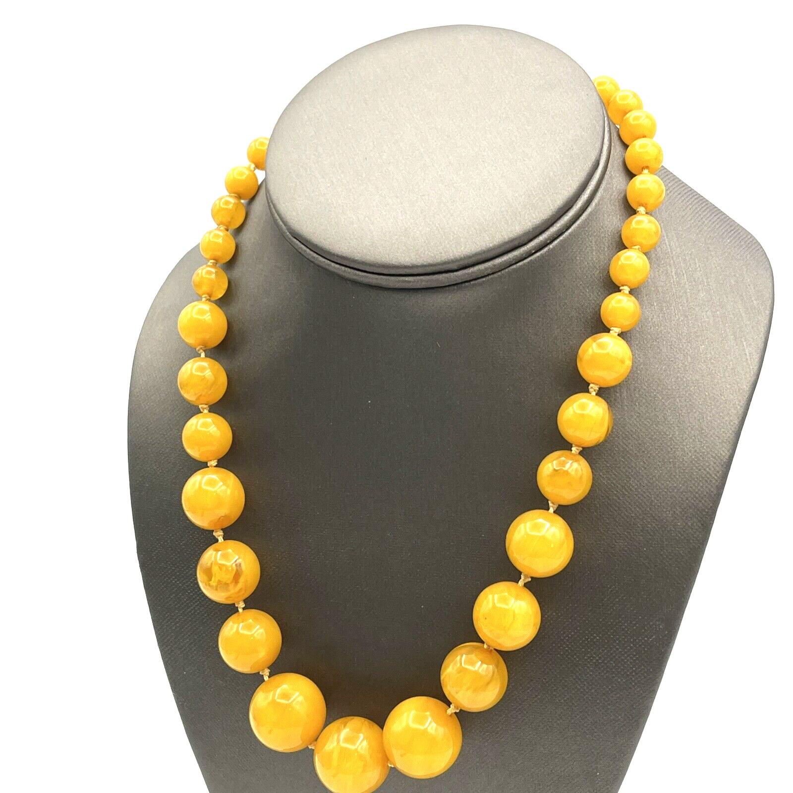Vintage Egg Yolk Bakelite Beaded Graduated Necklace and Clip Earrings Set