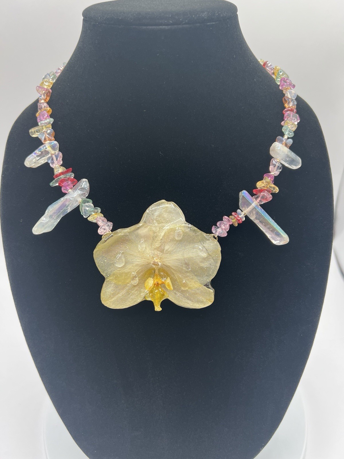 Jewelry Set Necklace & Bracelet Multicolor Beaded Yellow Real Orchid Pendant