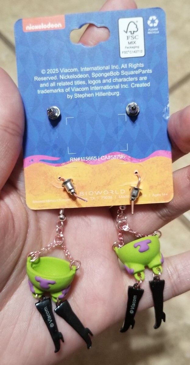 Nickelodeon Spongebob Squarepants Patrick In Boots Statement Earrings