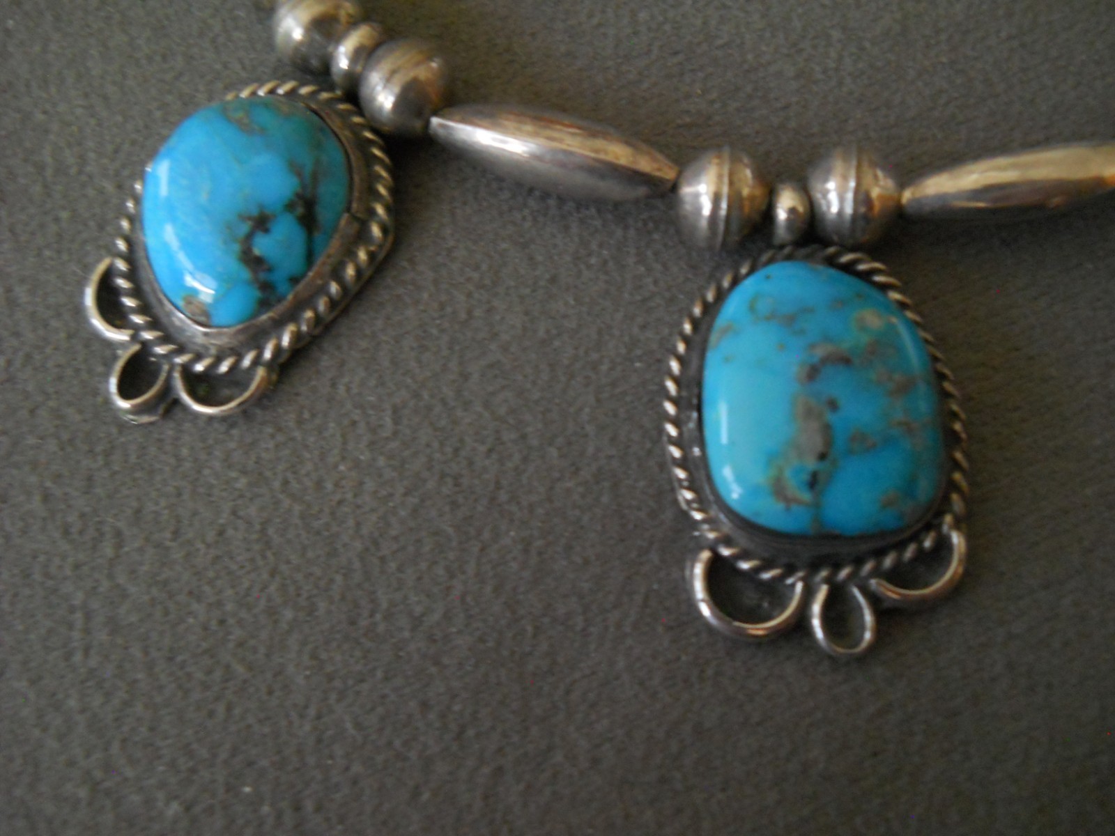 Native American Navajo Domed Rich Blue Turquoise Sterling Silver Bead Necklace