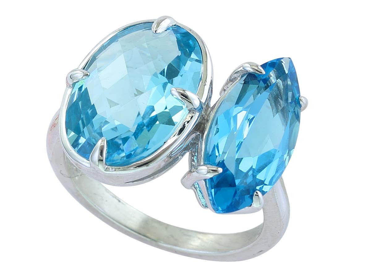 EFFY Sterling Silver 9.50ctw Blue Topaz Two Stone Ring