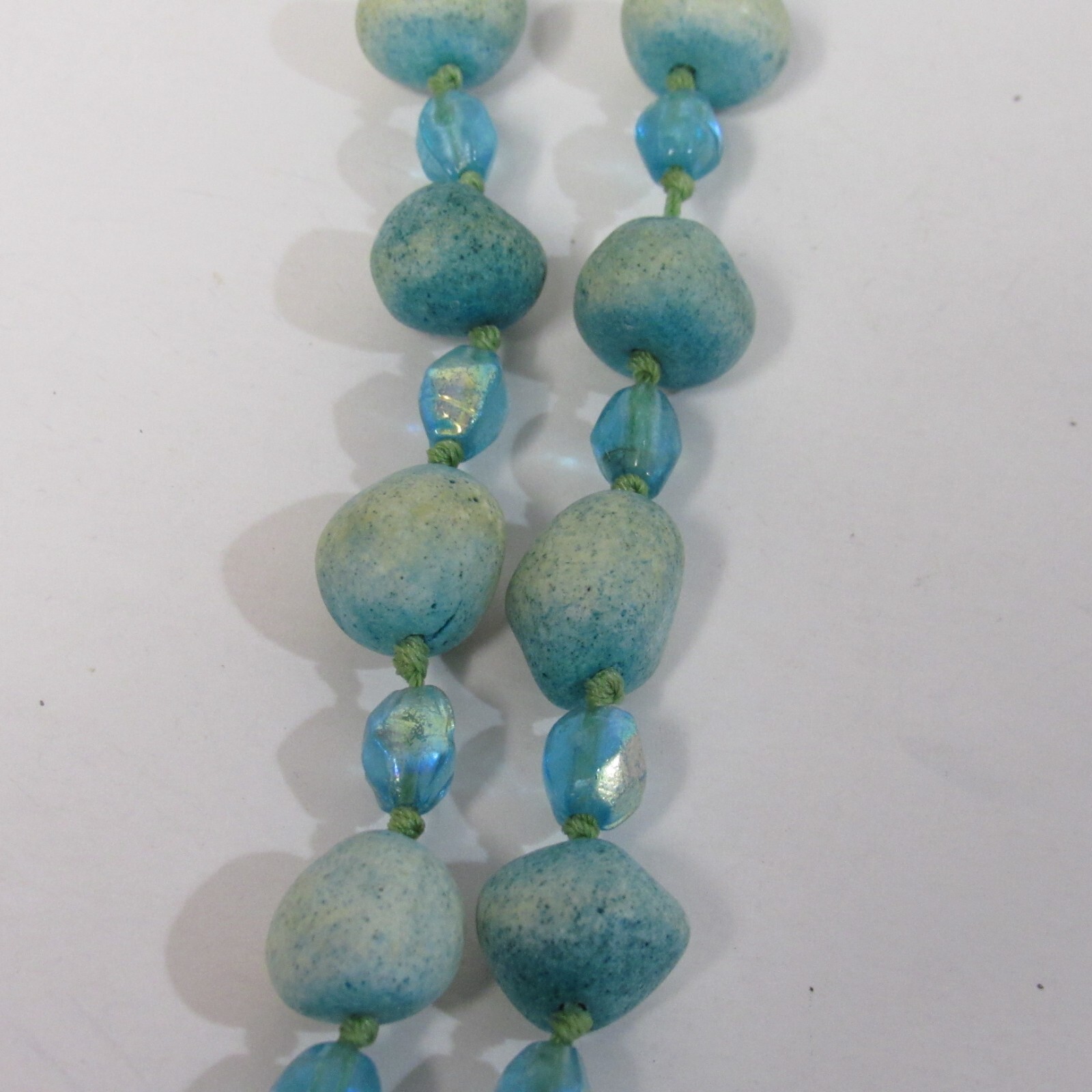 Turquoise Stone & Glass Bead Necklace w large Pendant Variable Length 18″- 21″