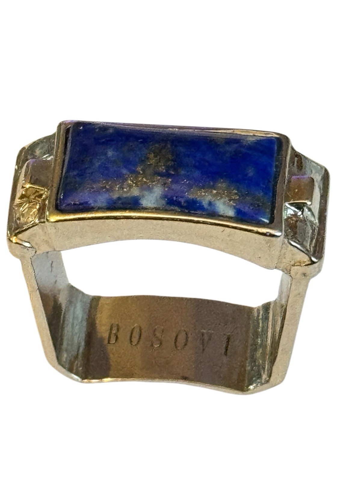 Bosovi Sterling Silver Lapis Lazuli Cushion Diamond Ring 925 square band size 9