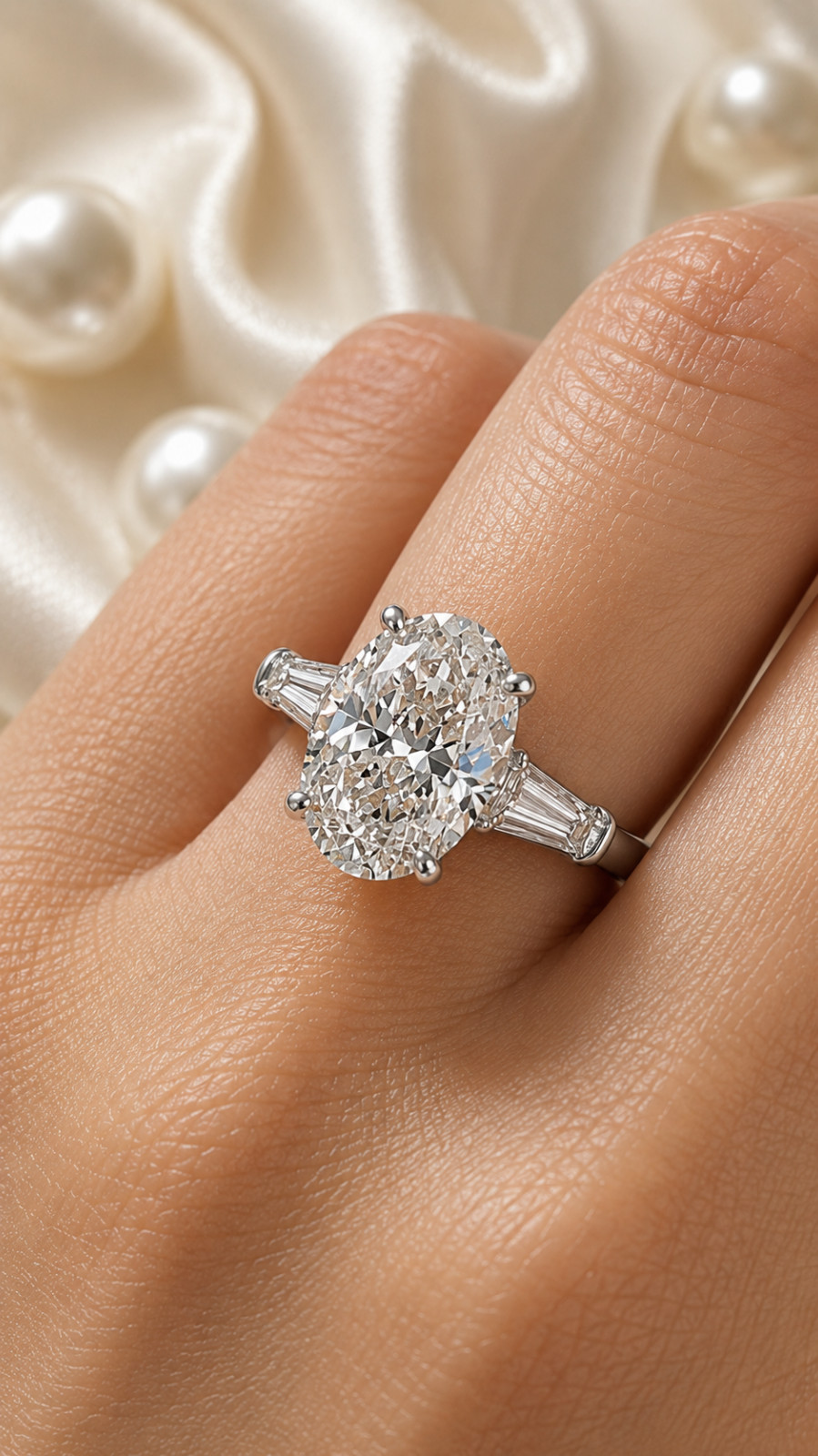 14K White Gold IGI Certified Lab Grown Diamond Engagement Ring 6.80 Ct Oval