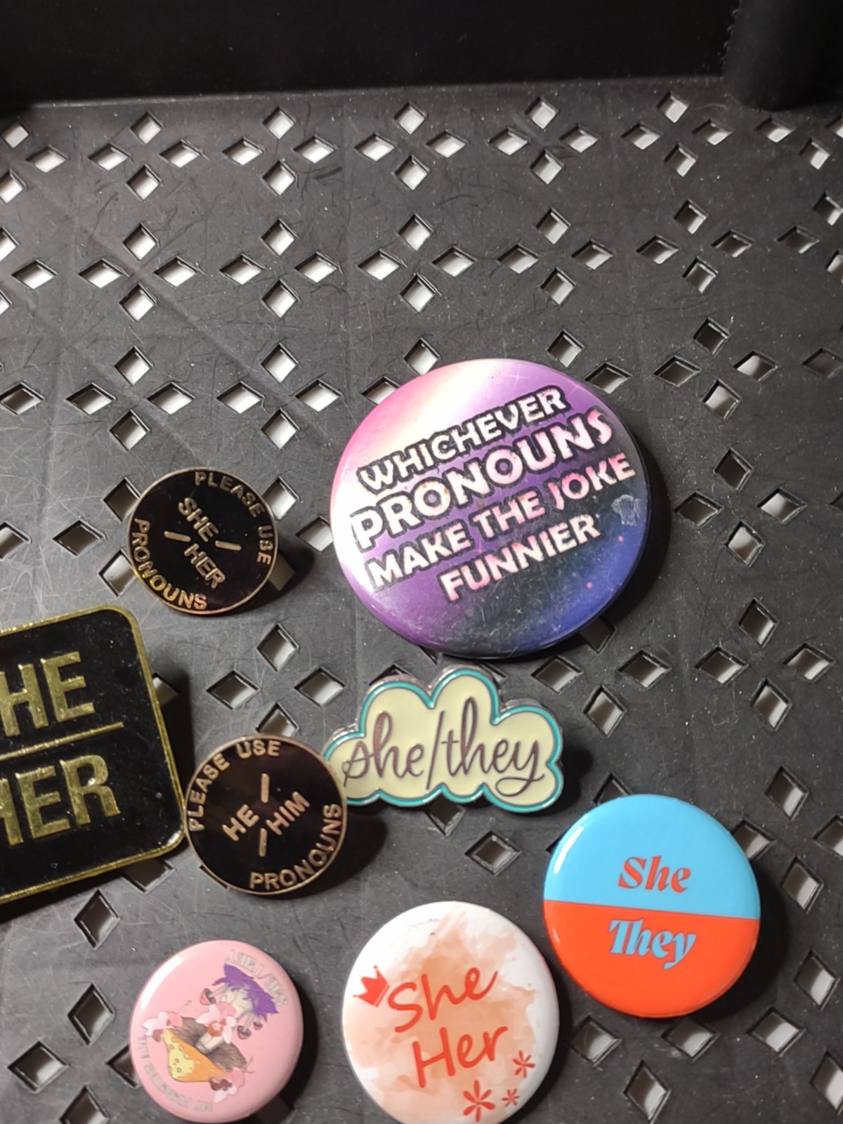 Lot Of Pronoun Themed Pin And Pin Back Buttons Pronoun Lot STBAS