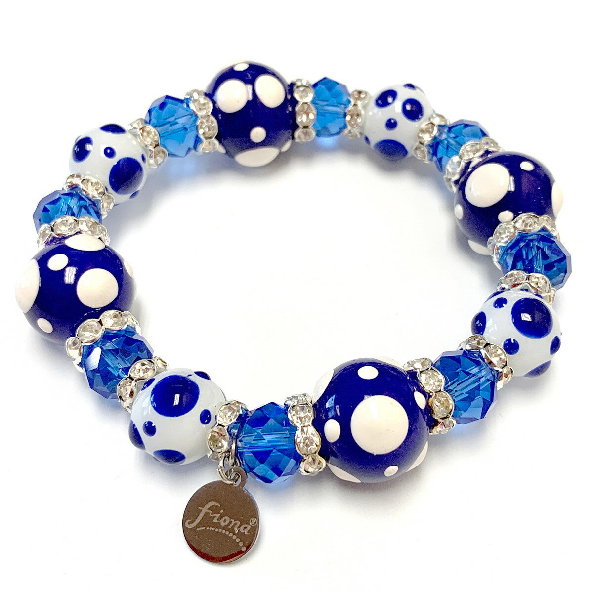 Polka Dot Bracelet Navy Blue Bracelet for Women Glass Beaded Handmade Stretch