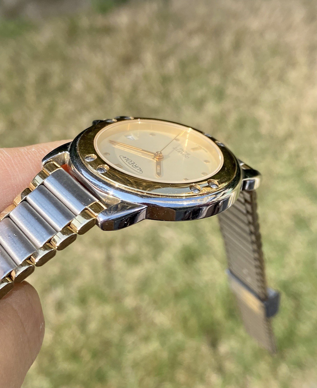 Vintage Aureole Swiss Ronda Quartz Watch 34mm Excellent Condition