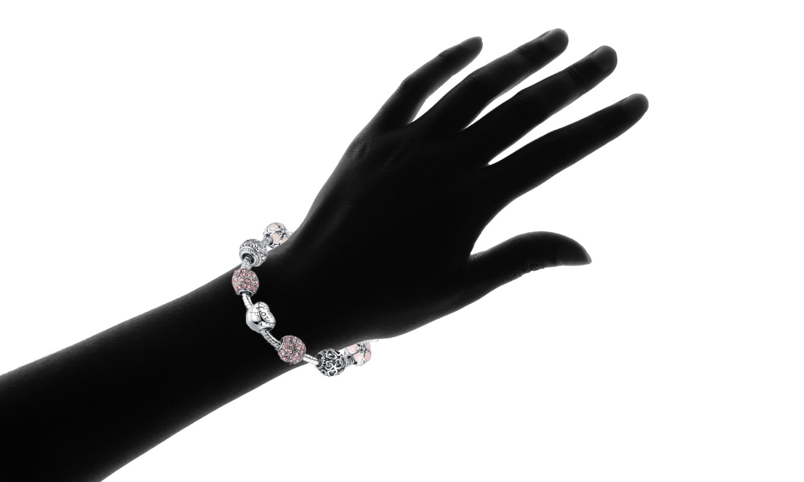 18k White Gold Plated Pink Crystal LOVE Heart Charm Bracelet Made With Swarovski