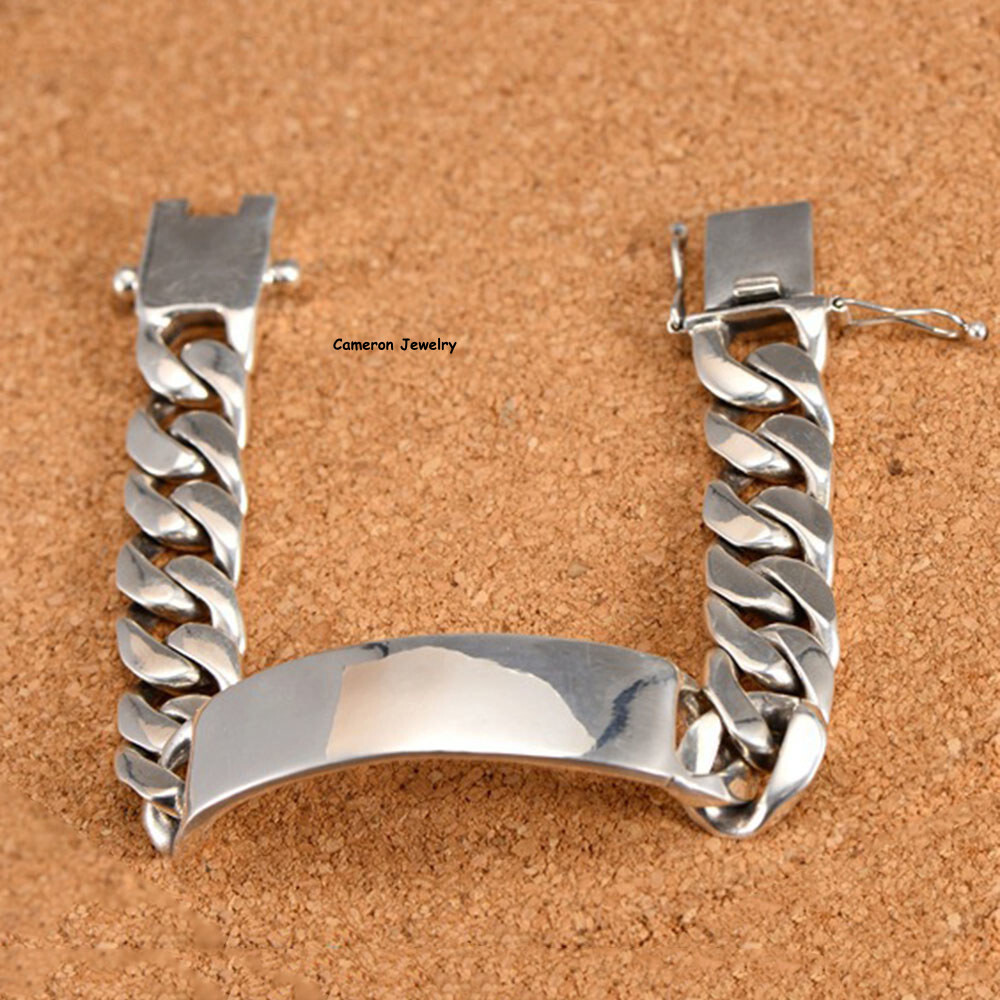 Solid S925 Sterling Silver Chain 12mm Cuban Curb Link Bracelet 57-58g 7.5inch