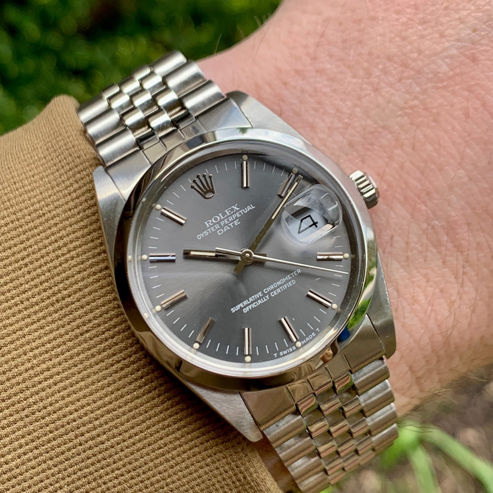Rolex Oyster Perpetual Date Ref. 15000 Grey Dial Automatic Wristwatch