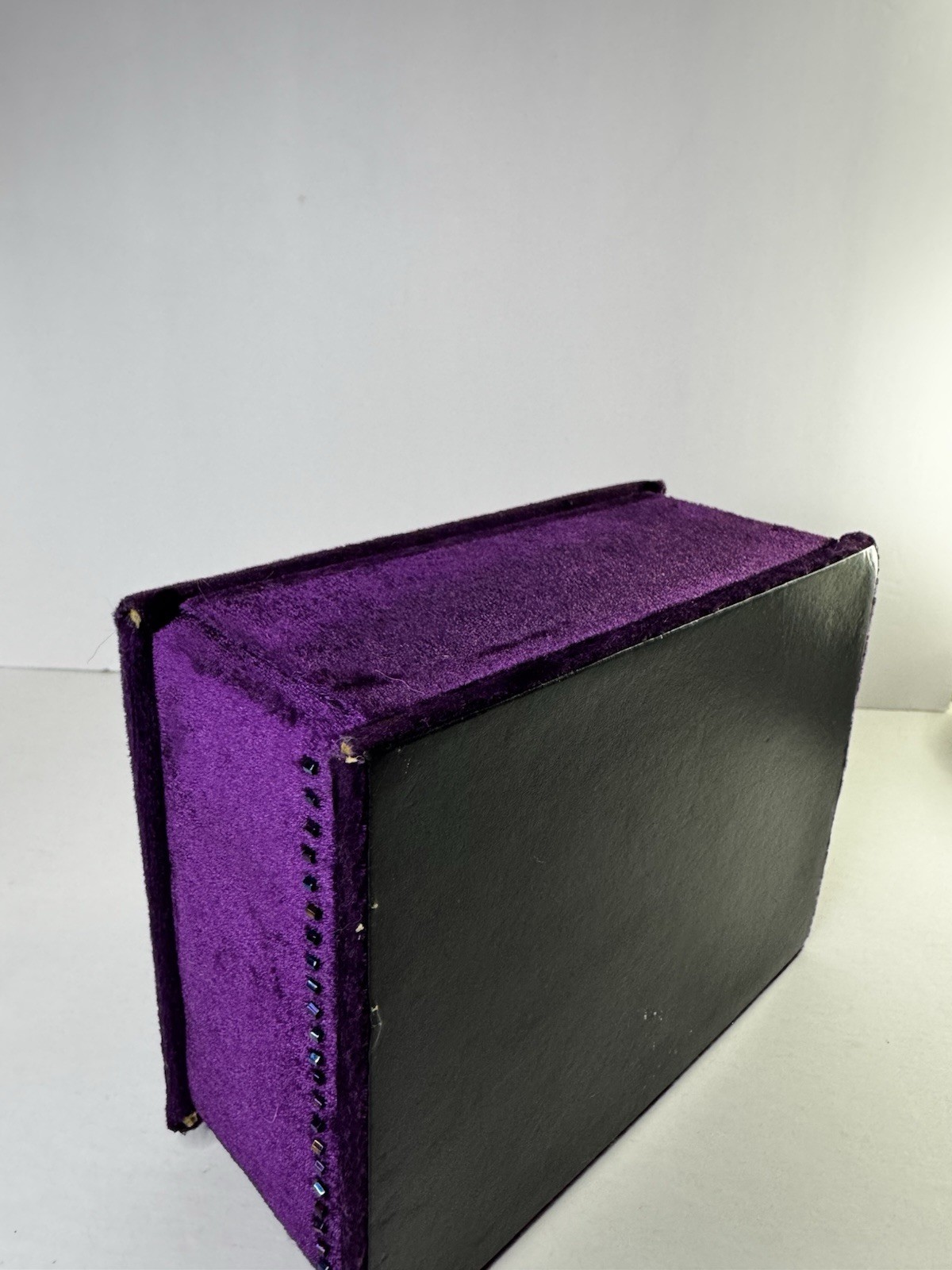 Vintage Purple Velvet Jewelry Box Mirror Drawer Ring Organizer Beaded Decor