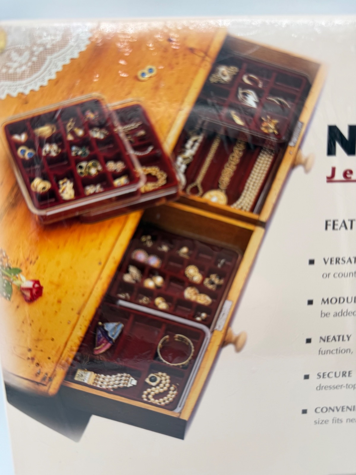 New NEATNIX Jewelry Stax 18 Compartment Slots Burgundy Red Drawer Organizer