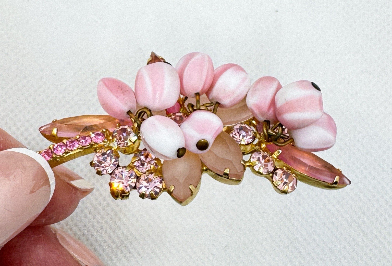 Verified Juliana D&E Cha Cha Brooch Pink Stripe Glass Rhinestone Floral READ
