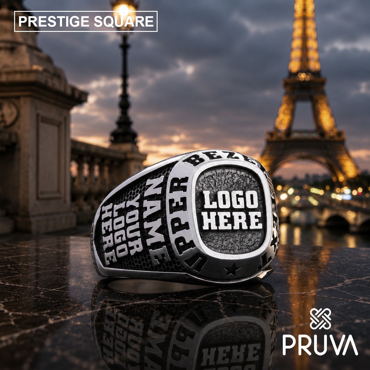 Personalized Heirloom Ring Custom 925 Silver Signet PRUVA Prestige Square 017