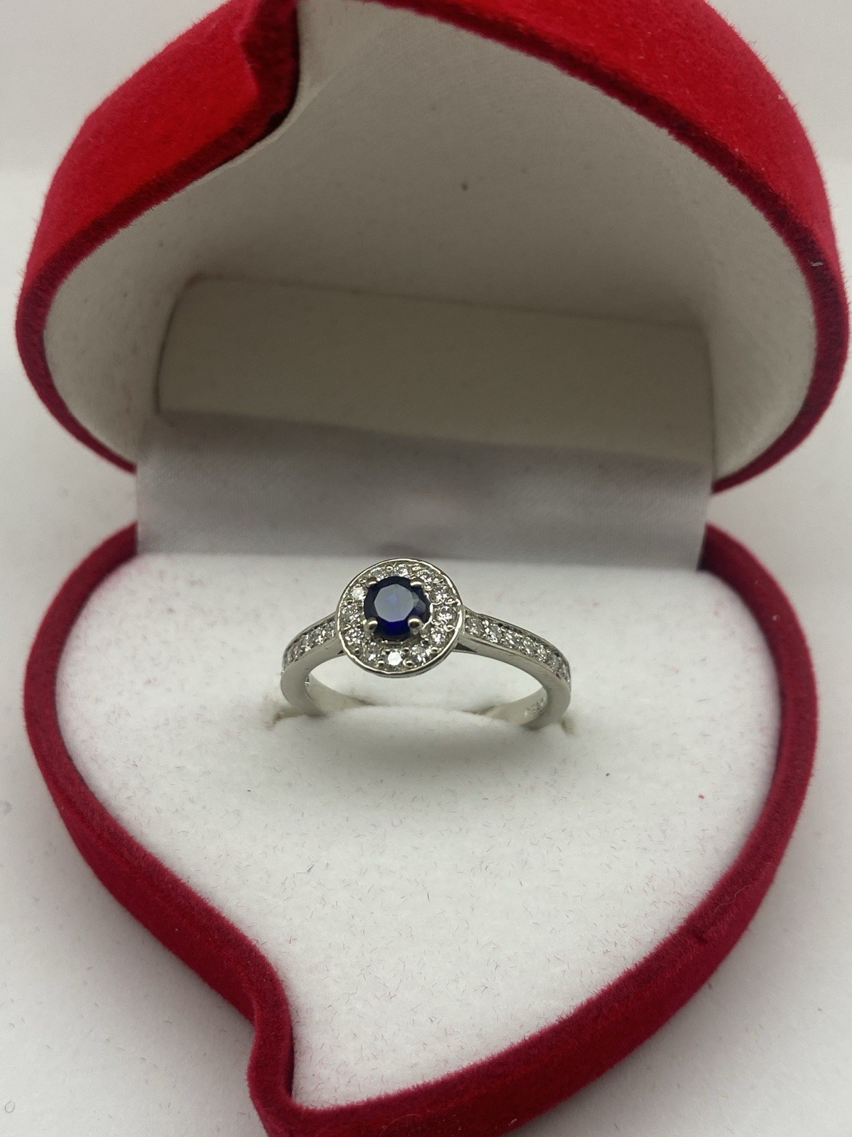 14k White Gold 0.36ct Lab Grown Diamond & 0.25 Ct Blue Sapphire Cocktail Ring
