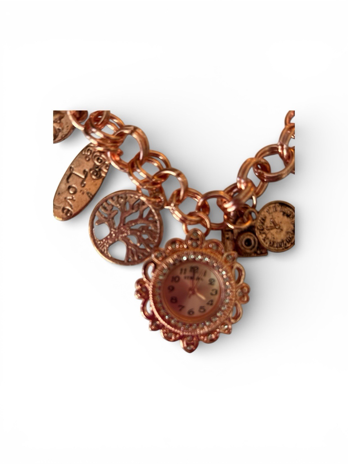 Strada Rose Gold Charm Bracelet Watch, Peace, Hope + More Charms, Gift Box New