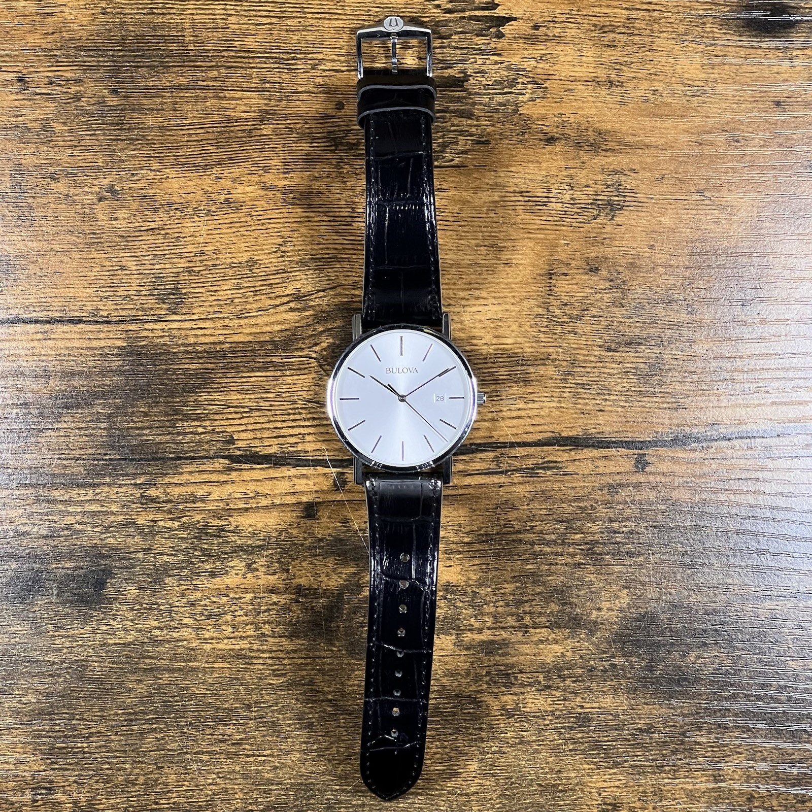 Bulova 96B104 Silver Men’s Dress Formal Classic Watch Leather Strap Bracelet