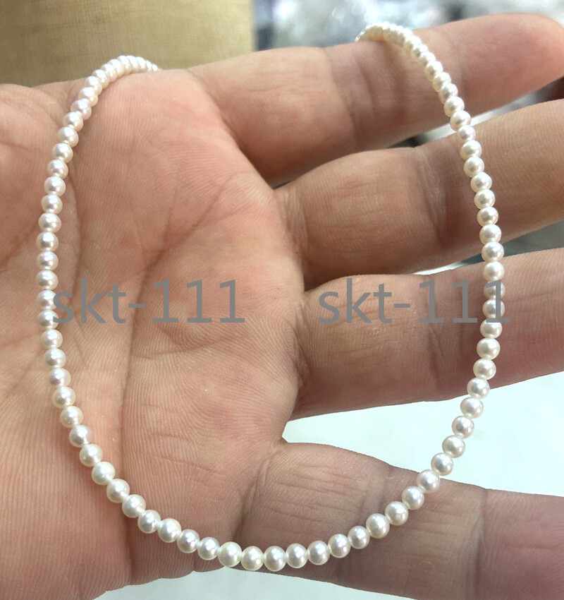 Natural 3-4MM White Akoya Freshwater Cultured Pearl Necklace 14-20″ AAAAA
