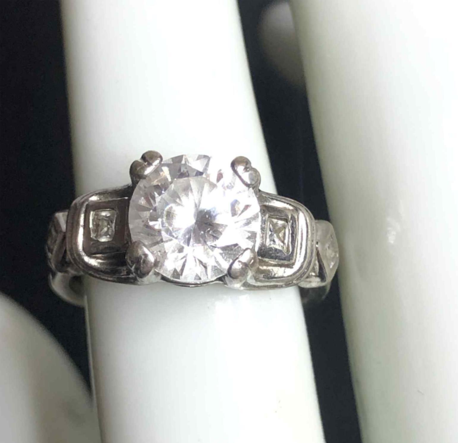 5758 Sterling Silver 925 Large round cut CZ Art Deco Ring 7.1 grams Sz 6