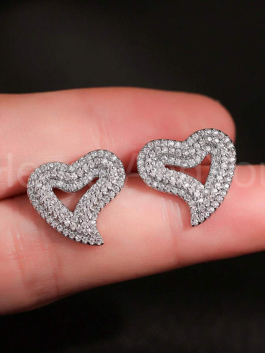 2ct Round Cut Moissanite Cluster Heart Valentine Stud Earrings White Gold Plated