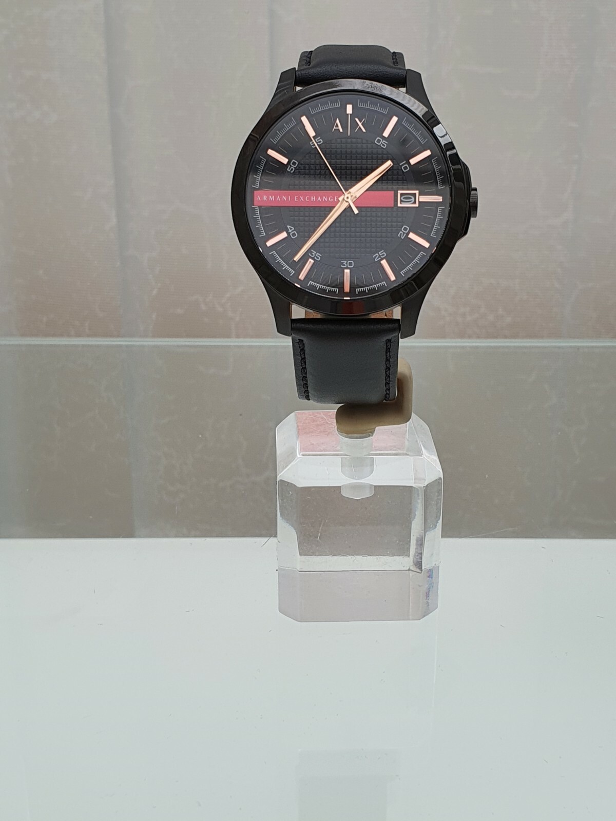 ARMANI EXCHANGE Mens Watch Black leather strap ,Easy to Read Date NEW Boxed a6