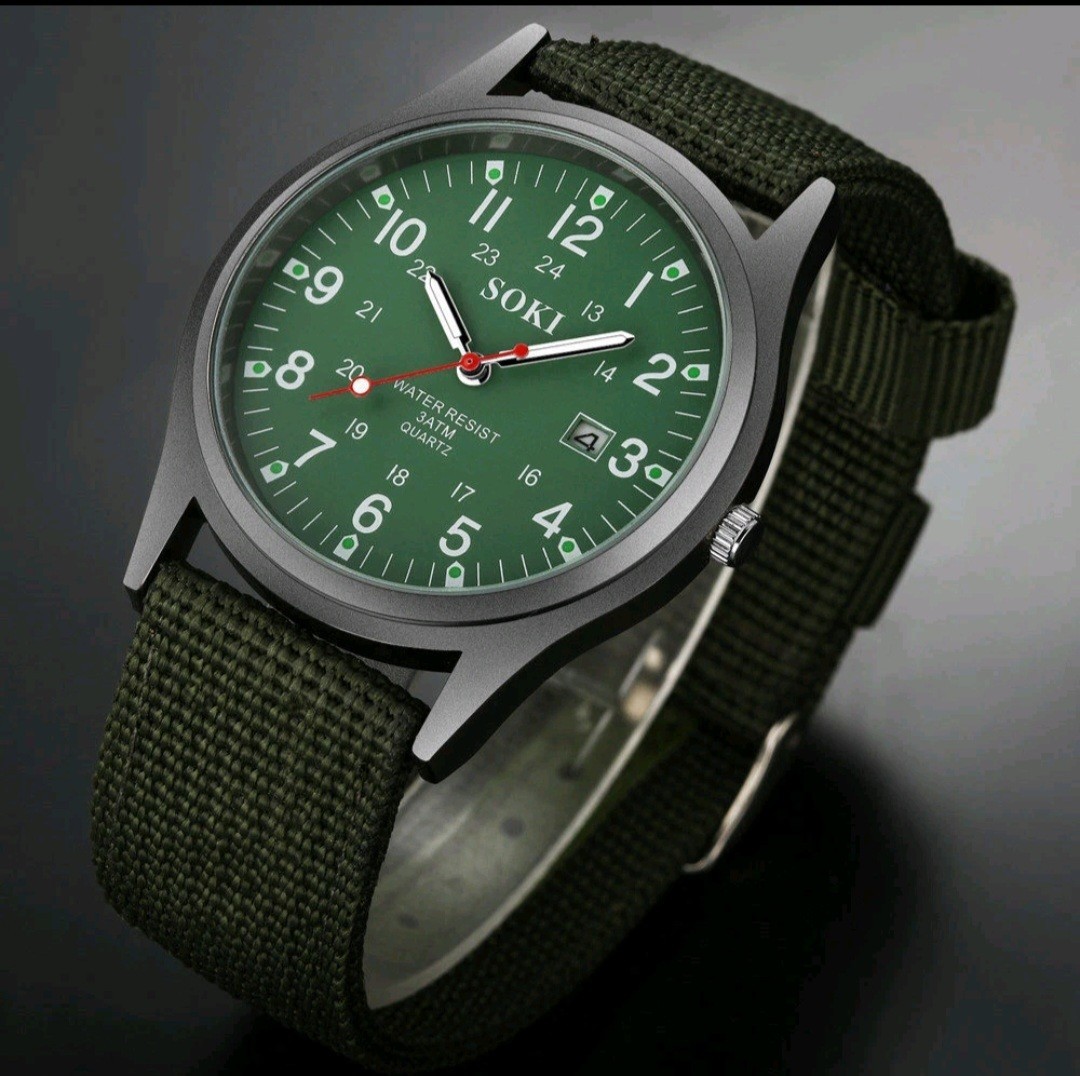 Men’s Military Army Luminous 24 Hours Dial Nylon Strap Date Quartz Wrist Watch