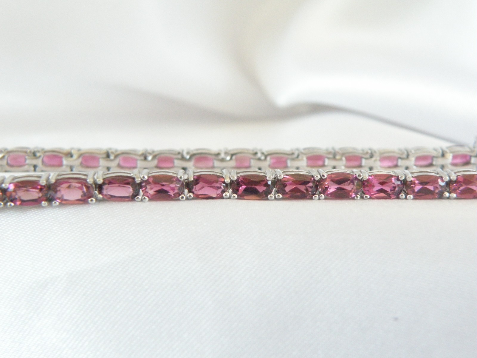 Sterling Silver 925 Rhodolite Pink Garnet Tennis Bracelet 8″