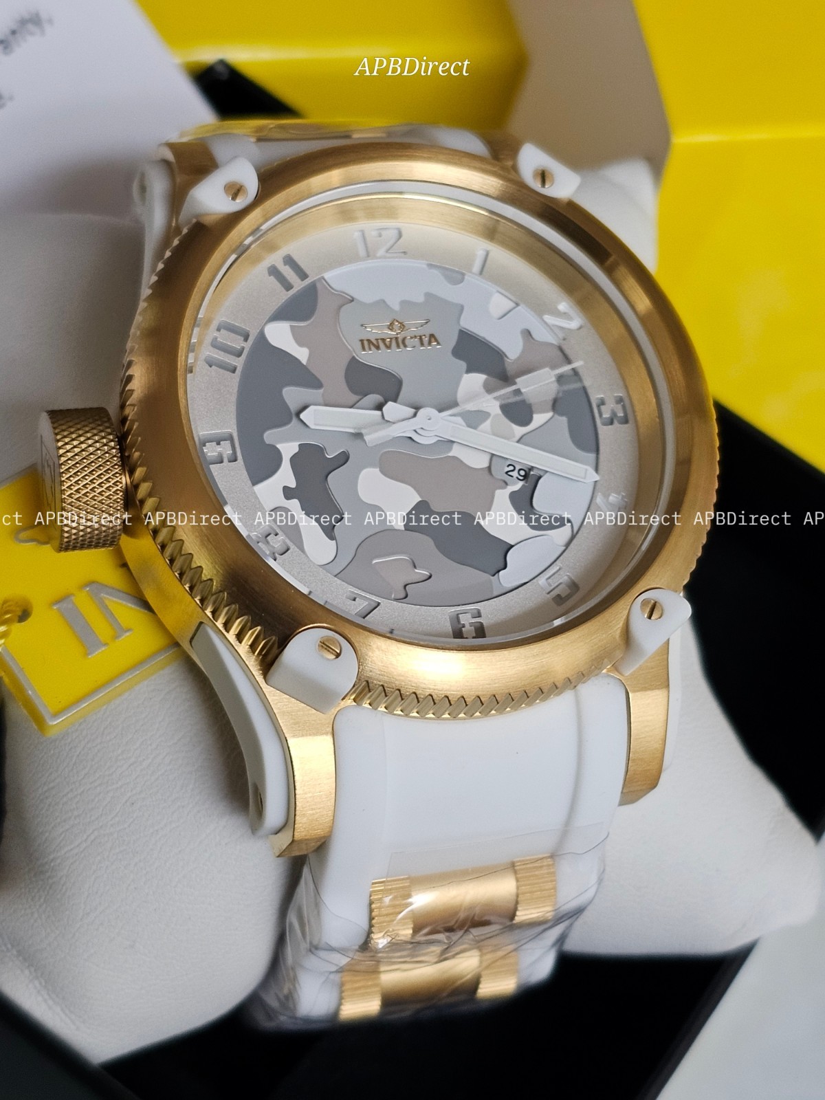 Invicta – ARCTIC WHITE CAMO Edition – Gold – Russian Diver – Quartz – mens watch