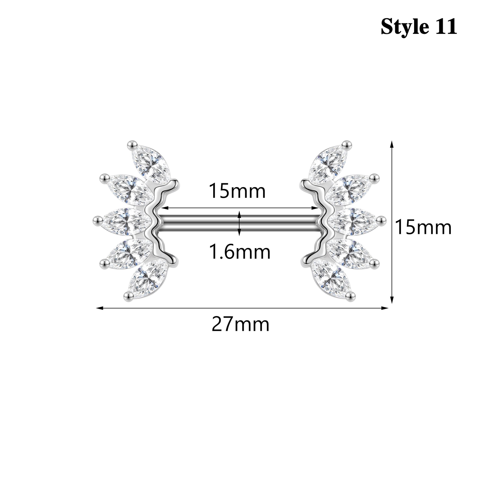 1 Pc 14G Stainless Steel Nipple Rings CZ Crystal Nipple Shield Piercing Jewelry